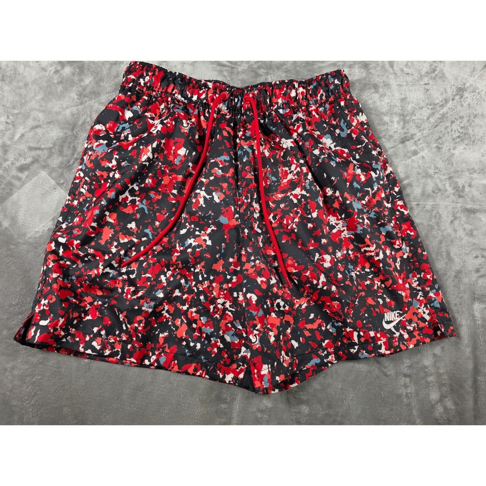 Nike Club Flow Shorts Men‎ S Red/Black Abstract Paint Splatter Mesh Lined NEW
